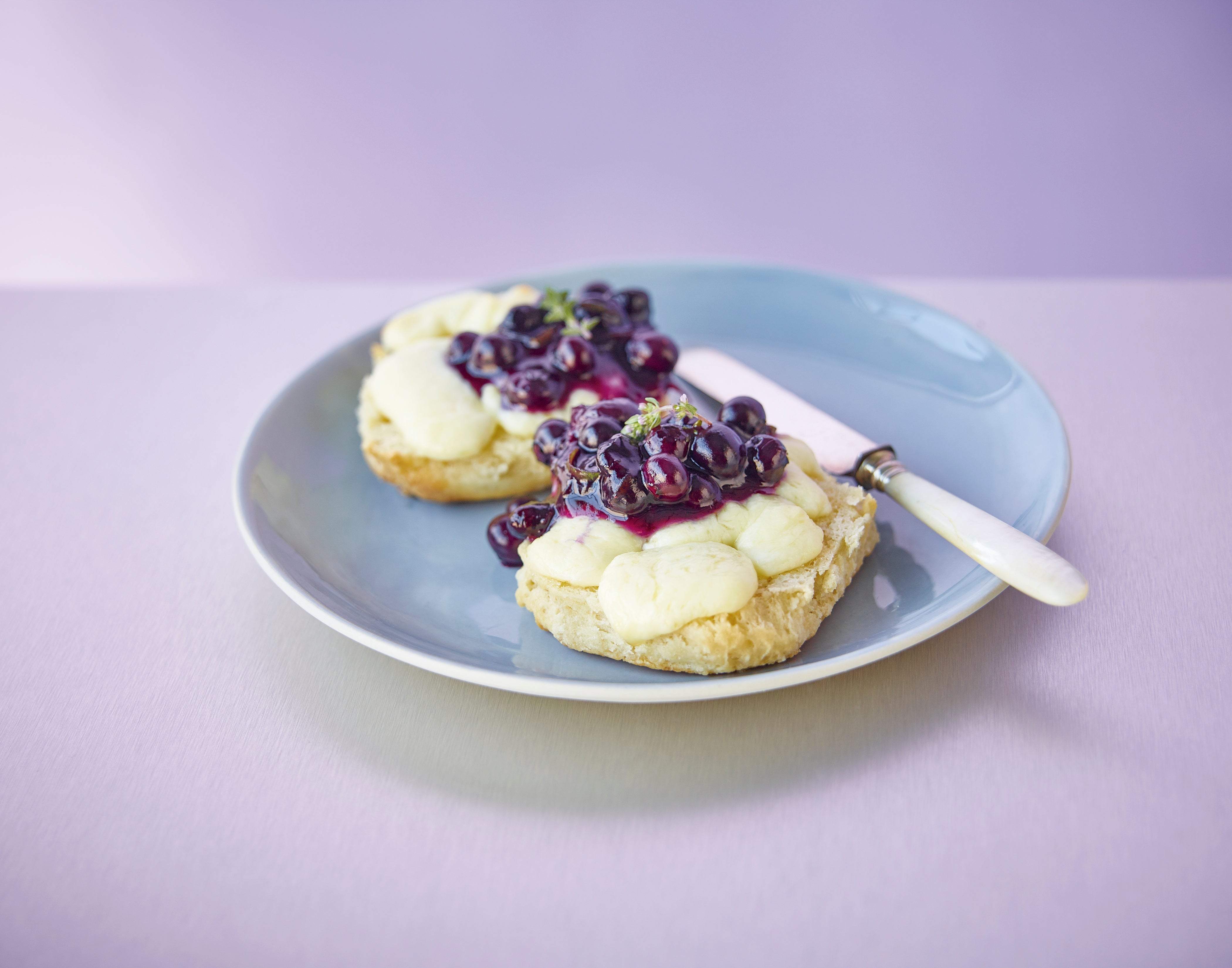 Cheese Curds and Biscuits with Blueberry Preserves